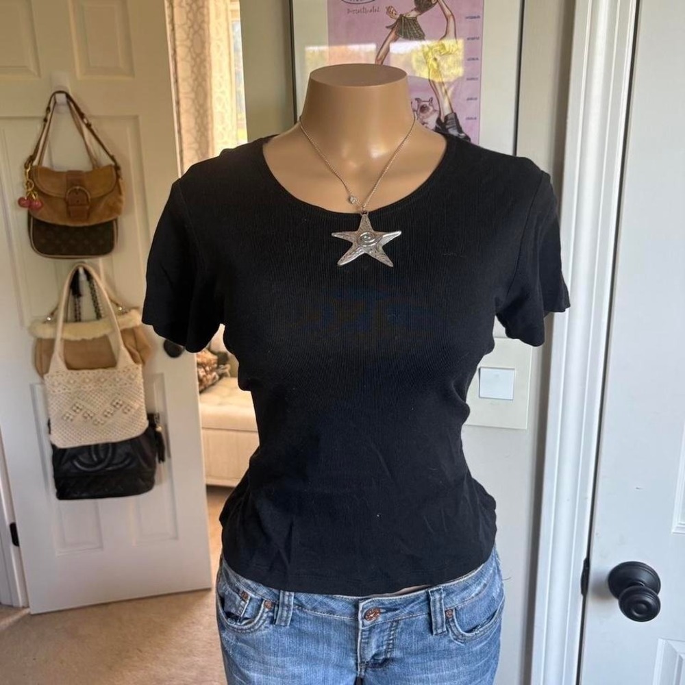 y2k 2000s black fitted baby tee basic short sleeve top